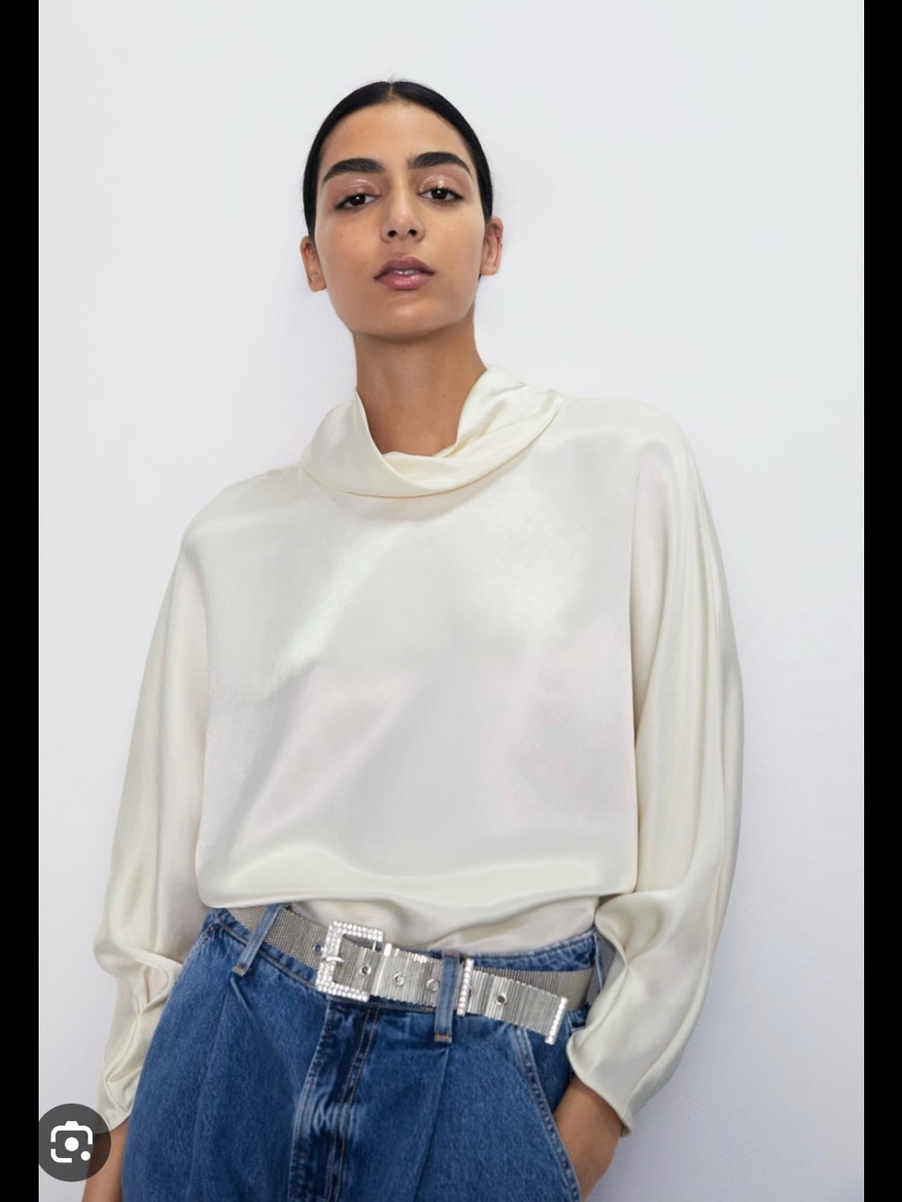 Zara | Cream Satin Cowl-Neck Blouse - Size L